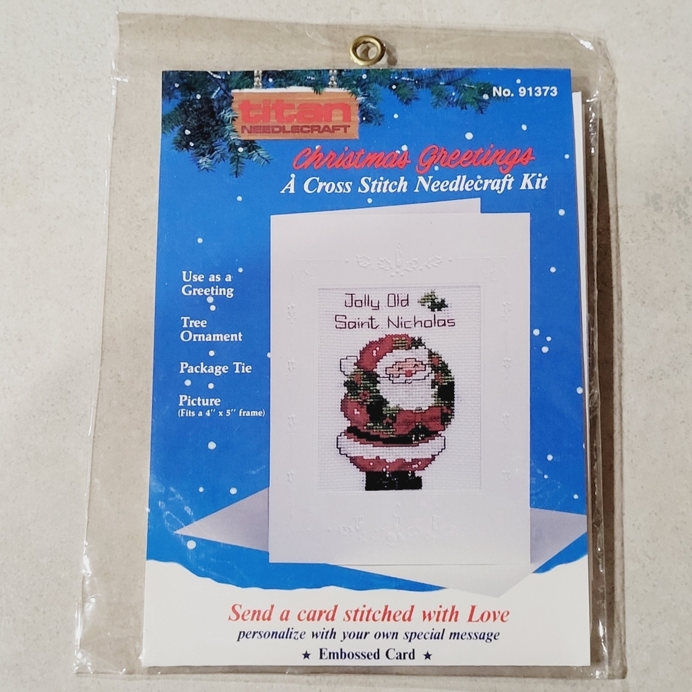 Titan Jolly Old Saint Nicholas Wreath Cross Stitch Greeting Card Kit Size 4"×5"